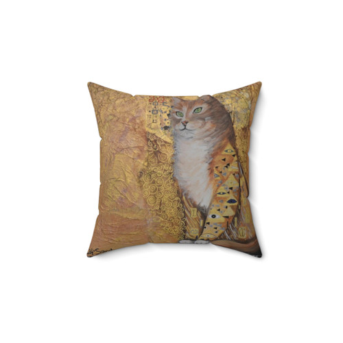 Klimt Inspired Cat Portrait Decorative Pillow