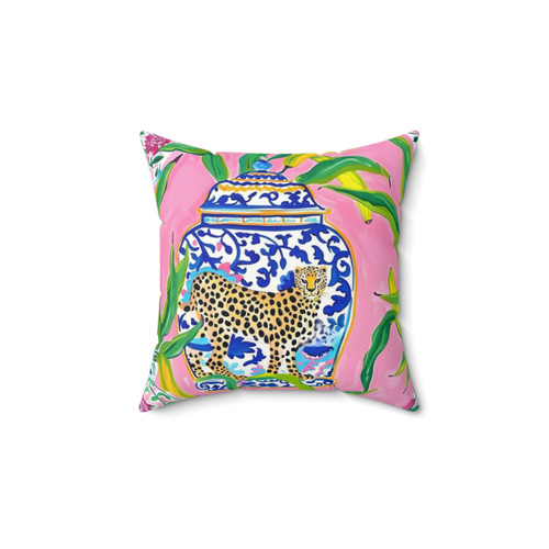 Preppy Pink Ginger Jar Throw Pillow