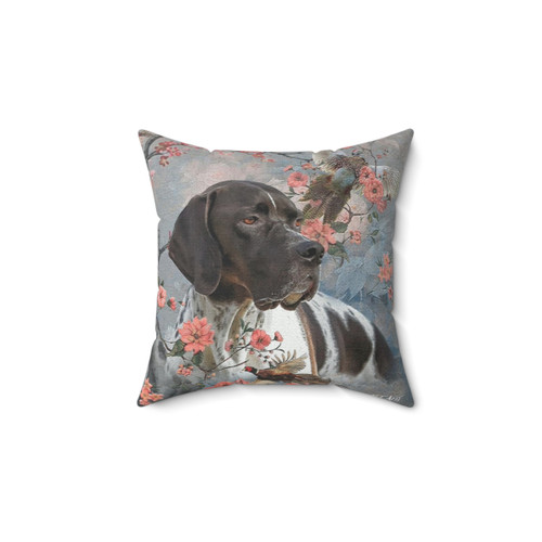 Pointer dog hunting pillow with beautiful flowers