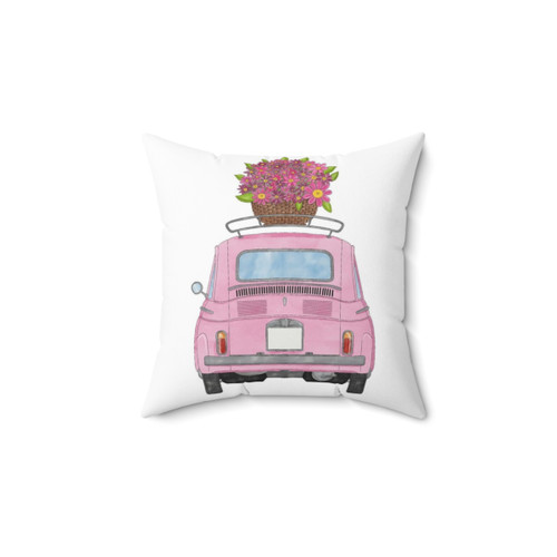 Vintage Fiat 500 Floral Throw Pillow