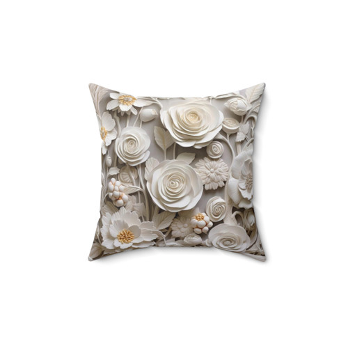 3D Carved Ivory Floral Pillow