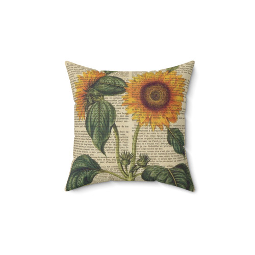 Botanical Sunflower Pillow with Vintage Book Page Print
