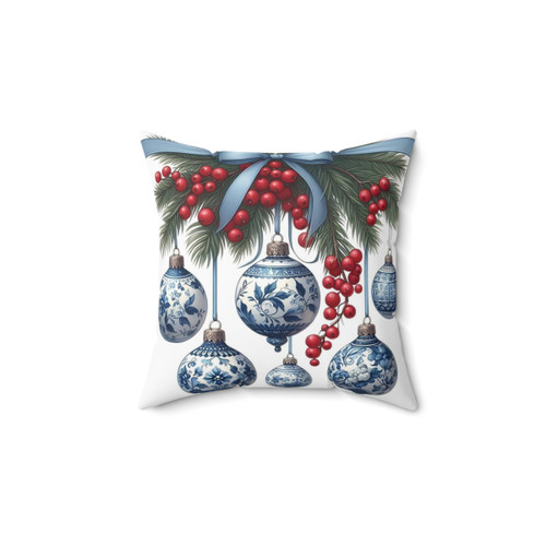 Chinoiserie Christmas Pillow in Blue and White