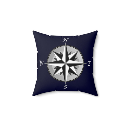 Navy Blue Compass Rose Decorative Pillow