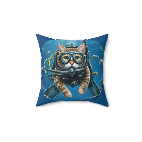 Funny Cat Scuba Diving Pillow with Cute Kitty Ocean Scene