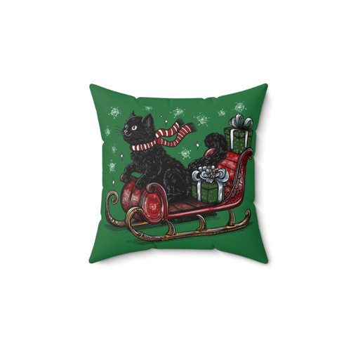 Christmas Sleigh Cat Pillow