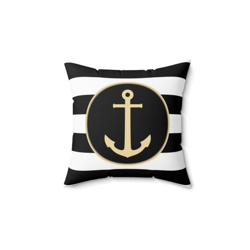 Anchor Nautical Black and White Stripes Pillow