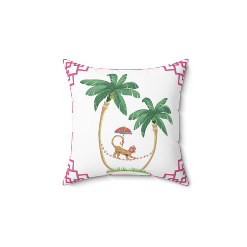 Chinoiserie Palm Trees Monkey Decorative Pillow