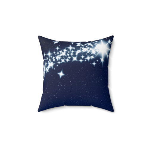 Shooting star pillow with blue night sky and twinkling silver stars