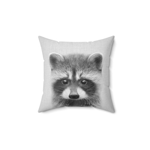 Raccoon Plush Pillow - Black and White Animal Decor