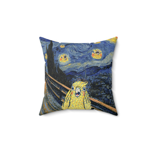 Cockatiel Pillow Featuring Van Gogh and Munch Birbs Parody