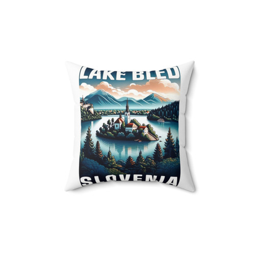 Vintage Lake Bled Slovenia Throw Pillow Featuring Minimalist Retro Design