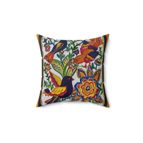 Casita Birds Inspired Throw Pillow with Mexican Tile Design