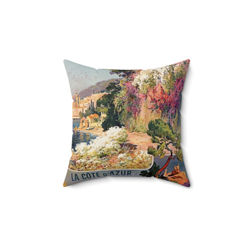 Vintage French Riviera Travel Advertising Pillow