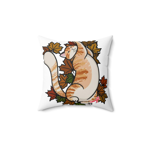 Orange Tabby Cat Maple Leaves Decorative Pillow