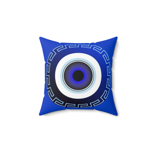 Mati Evil Eye Light Blue Greek Key Decorative Pillow