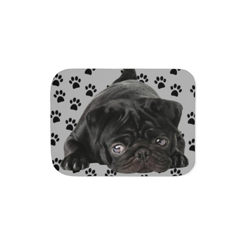 Adorable Black Pug Sherpa Blanket