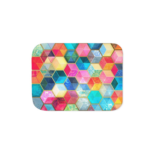 Colorful Hexagon Sherpa Blanket with Crystal Bohemian Honeycomb Design