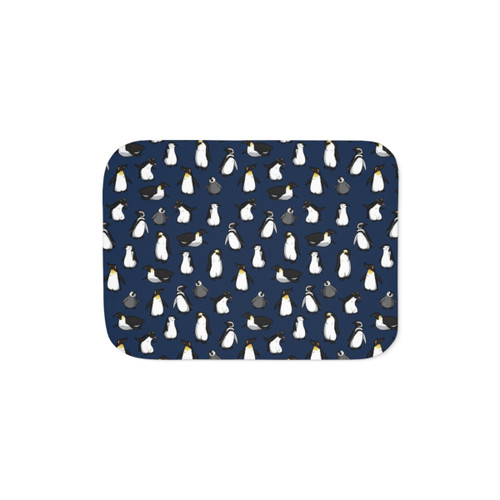 Cute Penguin Pattern Sherpa Blanket in Dark Blue