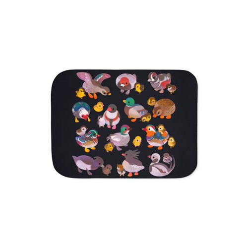 Dark Sherpa Blanket with Duck and Duckling Design