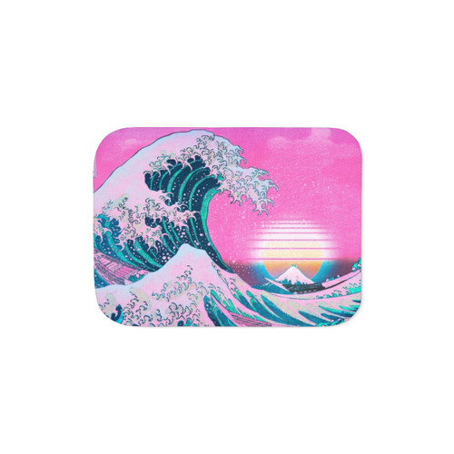 Vaporwave Aesthetic Sherpa Blanket featuring The Great Wave off Kanagawa artwork