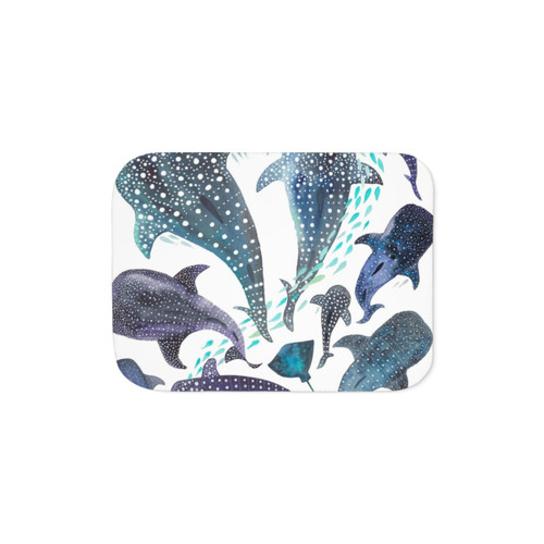 Watercolor Whale Shark Sherpa Blanket