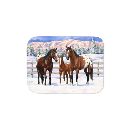 Appaloosa Horse in Winter Snow Sherpa Blanket