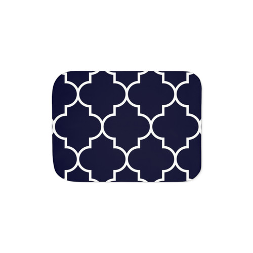 Navy blue quatrefoil pattern Sherpa blanket