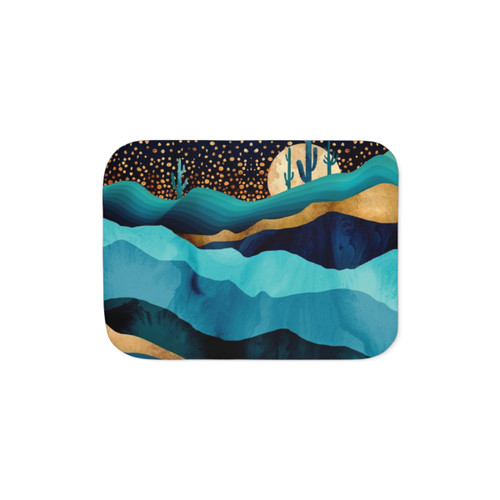 Indigo Sherpa Blanket with Desert Night Landscape Design