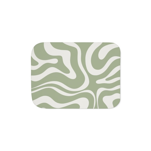 Sage Green and White Sherpa Blanket with Liquid Swirl Pattern