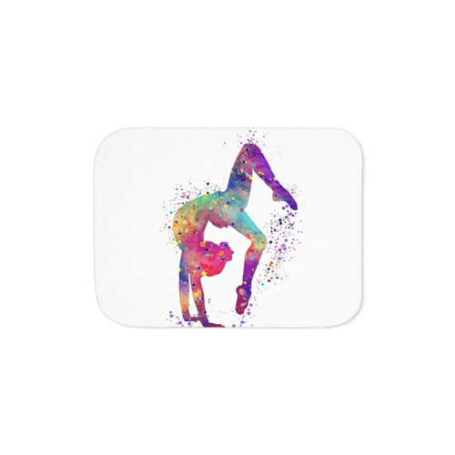 Gymnastics girl sherpa blanket with colorful watercolor tumbling art