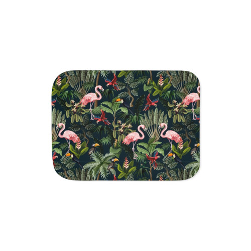 Jungle Pattern Sherpa Blanket with Toucans, Flamingos and Parrots