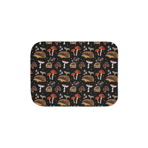 Hedgehogs and Mushrooms Sherpa Blanket for Cozy Fall Decor