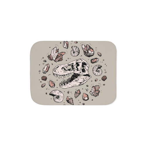 Geo-Rex Vortex Sherpa Blanket featuring rose quartz dinosaur fossil artwork