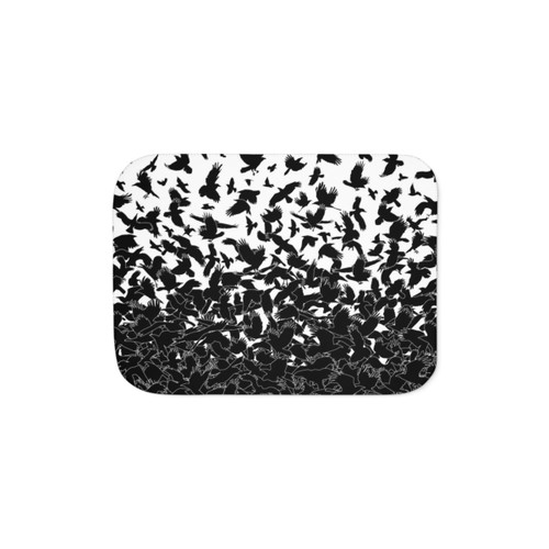 Raven Crow Sherpa Blanket with Abstract Flying Birds Pattern