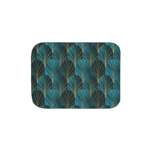 Textured Teal Sherpa Blanket with Art Deco Waterfalls Pattern