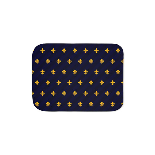 Fleur de Lys Sherpa Blanket in Blue and Gold