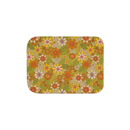 Retro Floral Sherpa Blanket with Flower Power Design