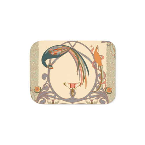 Art Nouveau Sherpa Blanket with Floral and Bird Motifs