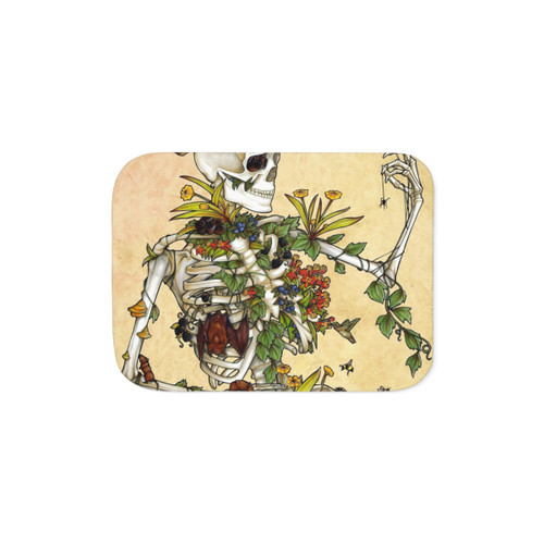 Bones and Botany Sherpa Blanket featuring a skeleton and plant design