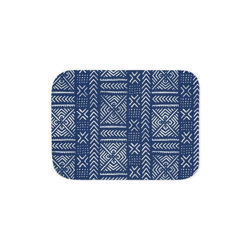 Dark Blue Sherpa Blanket with Mud Cloth Design