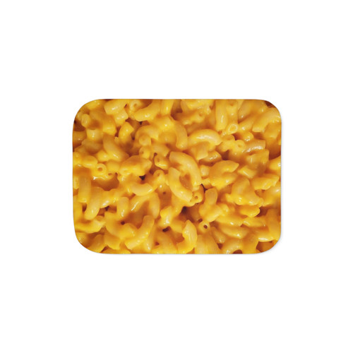 Cozy Sherpa blanket with a mac n cheese design