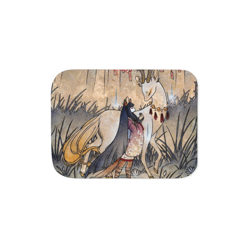 Ethereal Sherpa Blanket with Mythical Fox Illustration