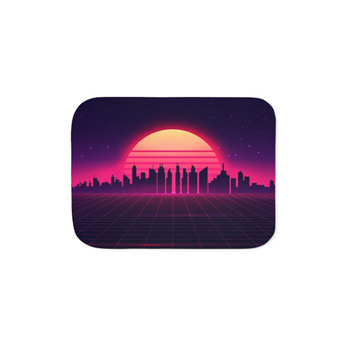 Retro Vaporwave City Skyline Sherpa Blanket