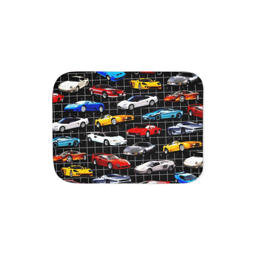 80s Retro Sherpa Blanket with Dream Cars Imagery