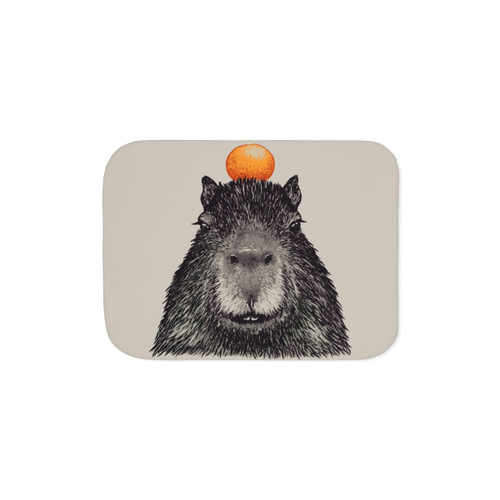 Capybara Orange Sherpa Blanket - Capy Yuzu Portrait
