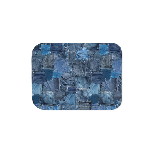 Blue denim Sherpa blanket with pockets