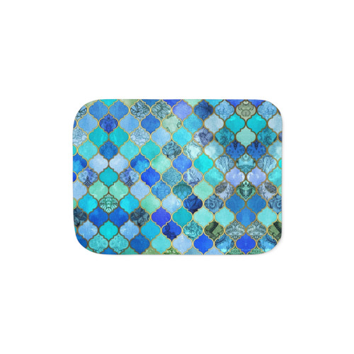 Cobalt Blue, Aqua and Gold Decorative Moroccan Tile Pattern Sherpa Blanket