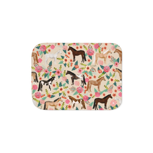 Floral Horse Breeds Sherpa Blanket