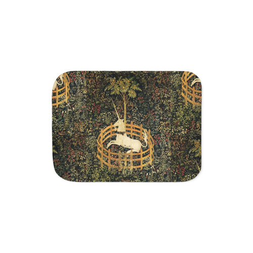 Unicorn Sherpa Blanket with Floral Fantasy Motifs